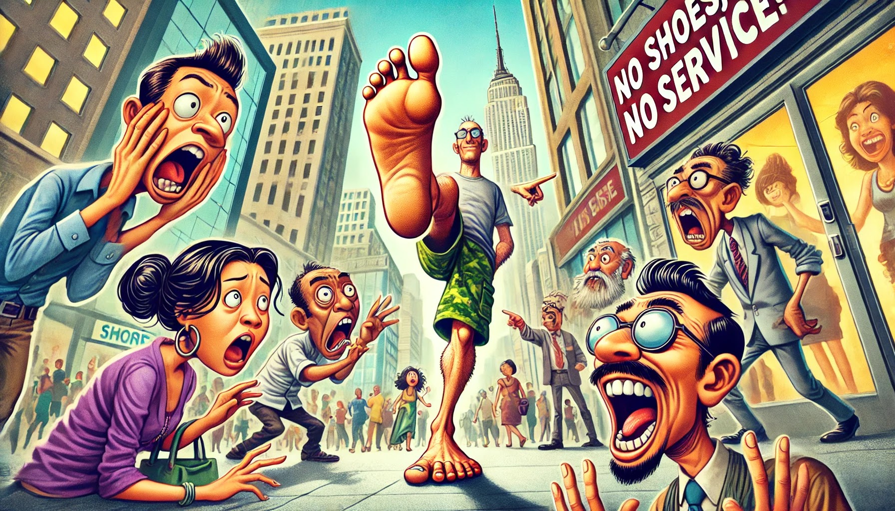 Barefoot in public chaos: a shoeless person strolls as horrified onlookers react. Is it illegal to drive barefoot? The barefoot benefits debate rages on.